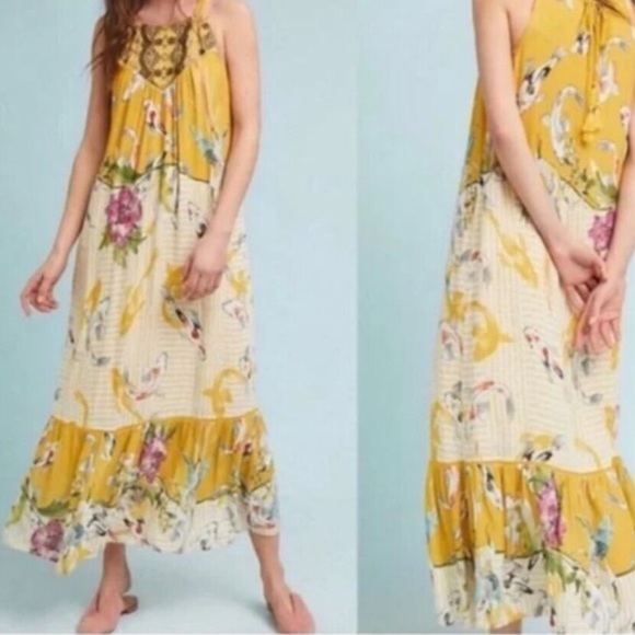 Anthropologie | One September Yellow Paradiso Koi Fish Maxi Dress Size Small - Picture 15 of 15